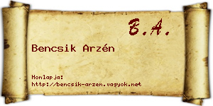 Bencsik Arzén névjegykártya